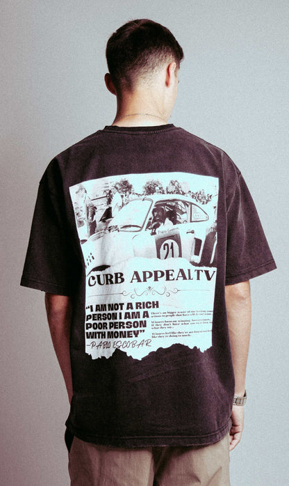 Pablo Racing Tee with vintage car graphic and quote on back.