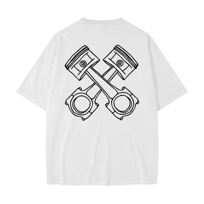 Heavyweight oversize washed T-shirt featuring curb appeal logo and pistons graphic on back.