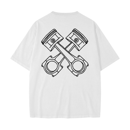 Heavyweight oversize washed T-shirt featuring curb appeal logo and pistons graphic on back.
