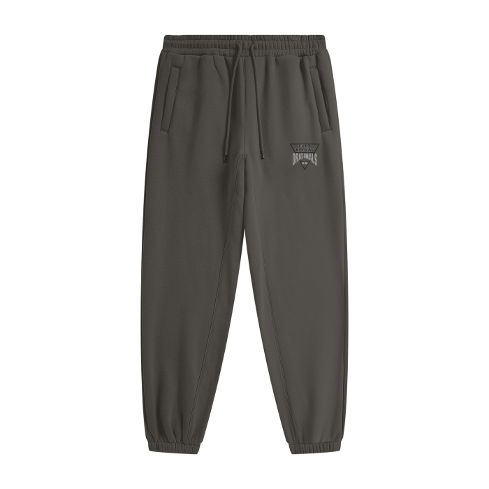 Curb Appeal Originals Joggers with unique automotive-themed design, elastic waist, pockets, in dark shade.