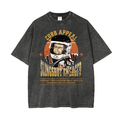 Slingshot Engaged Ricky Bobby Tee featuring a racing driver graphic with text "Curb Appeal" and "Slingshot Engaged."