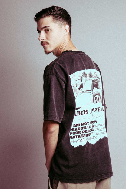Pablo Racing Tee featuring Pablo Escobar racing graphic on the back, casual loose fit.