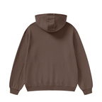 Soft high neck fleece hoodie in brown, cozy and heavyweight for warmth.