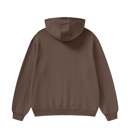 Soft high neck fleece hoodie in brown, cozy and heavyweight for warmth.