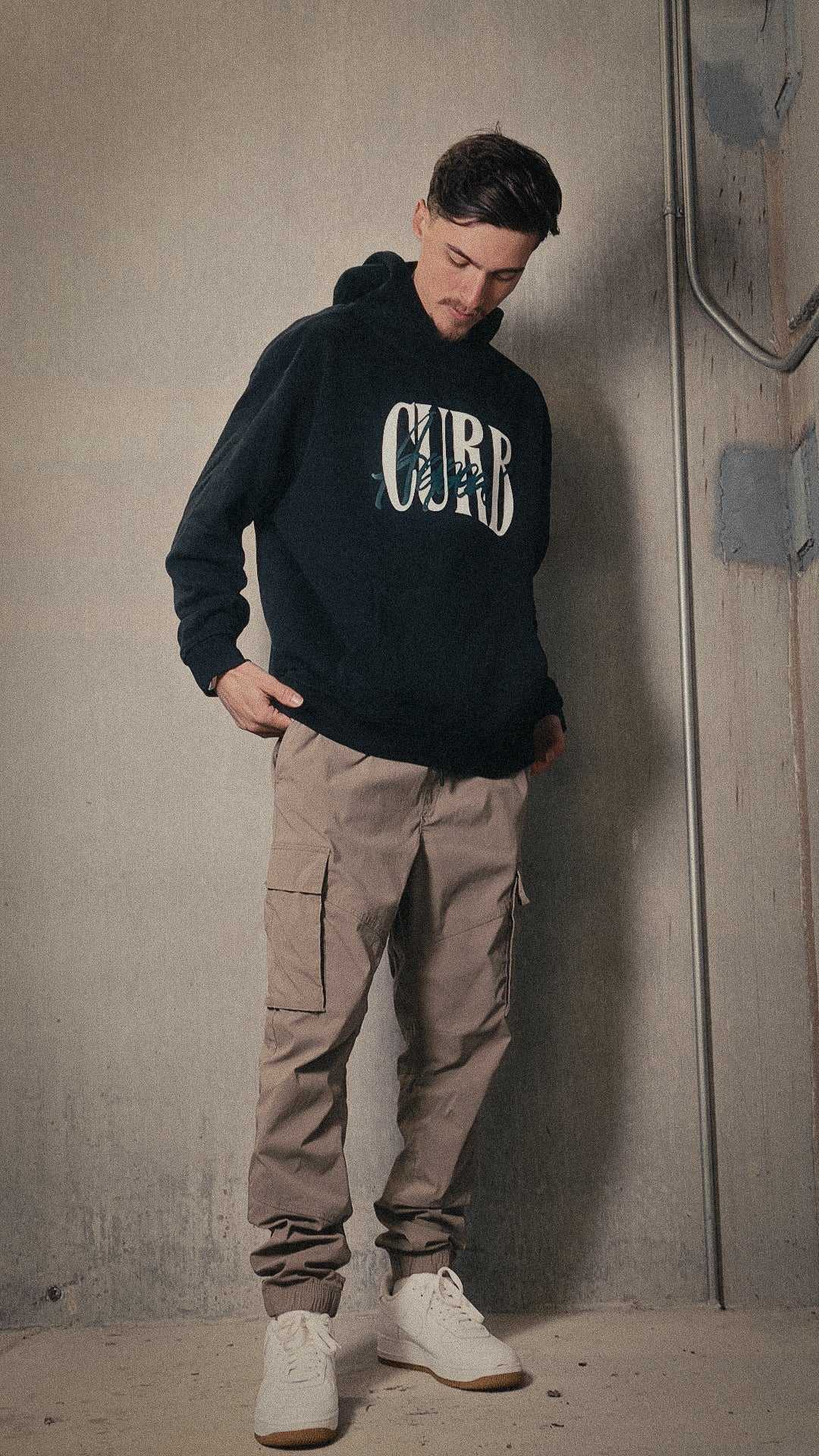 Soft High Neck Hoodie - Curb Appeal Fleece, heavyweight warmth, modeled casually.