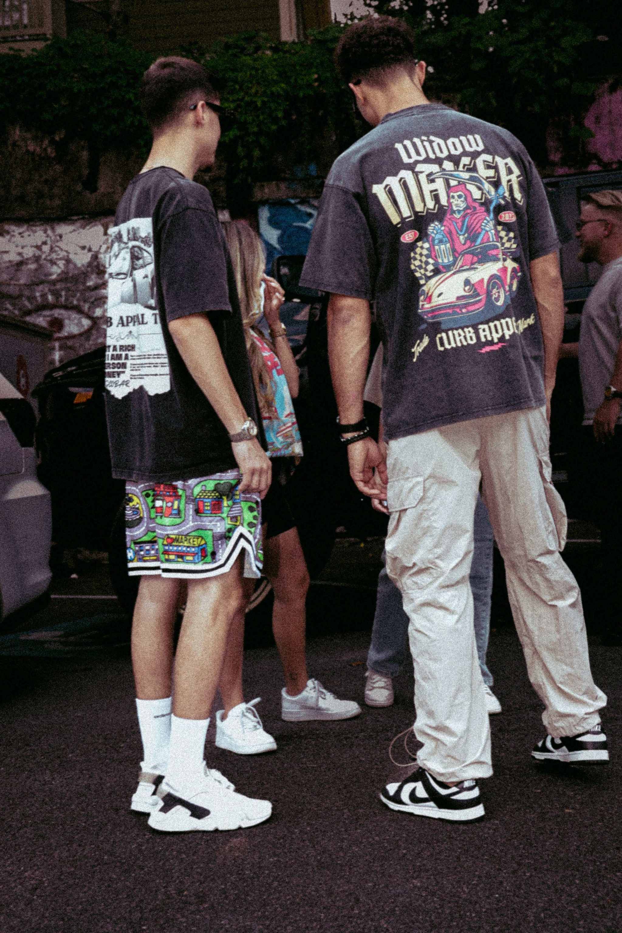 Nostalgia Mesh Shorts with classic car mat-inspired print and streetwear style.