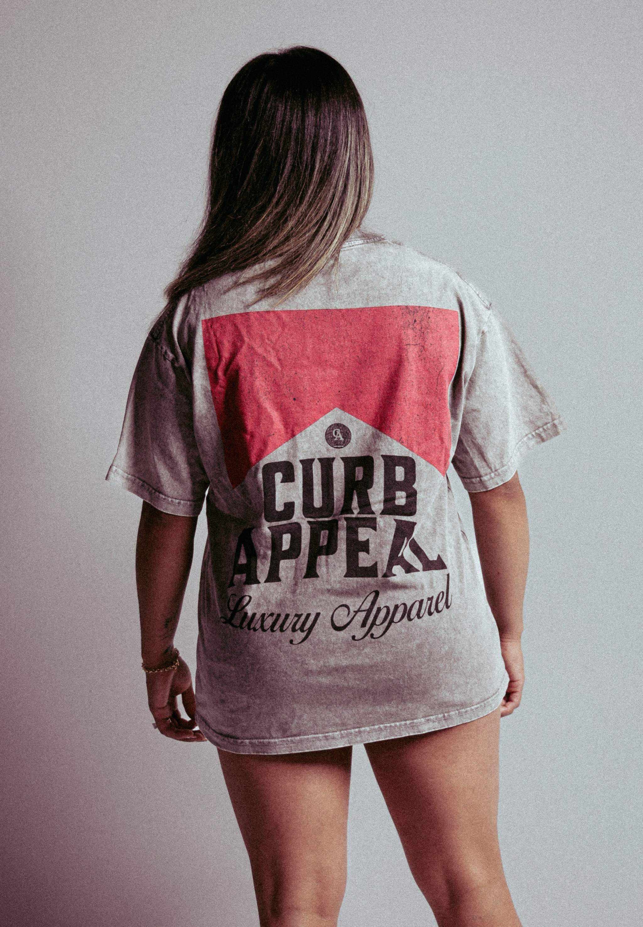 Vintage Classic Tee by Curb Appeal in acid wash style worn by model.