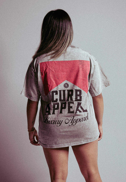 Vintage Classic Tee by Curb Appeal in acid wash style worn by model.