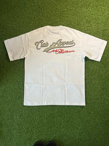 White Donk Tee with "Curb Appeal" graphic on green background.