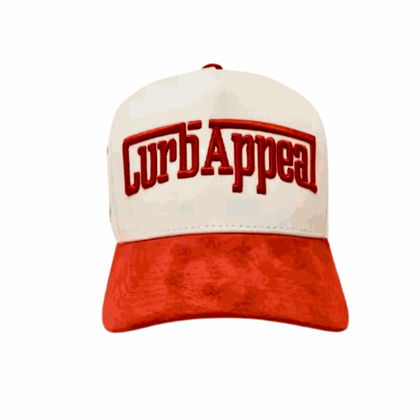 The Winner's Circle Hat with red suede bill and 3D stitching.