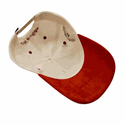 The Winner's Circle Hat with red suede bill and 3D stitching.