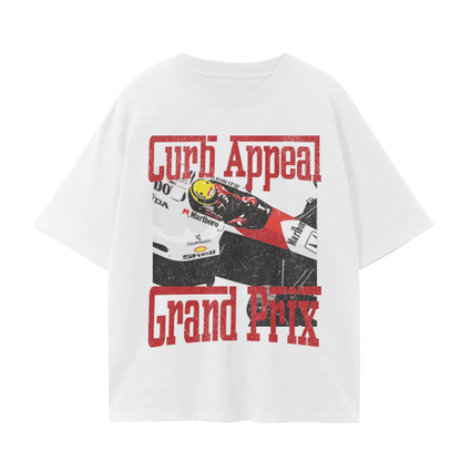 Loose fit Senna tribute tee with F1 car print, 100% cotton, casual wear.