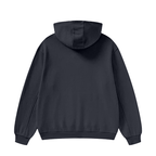 Soft high neck hoodie in heavyweight fleece, back view.
