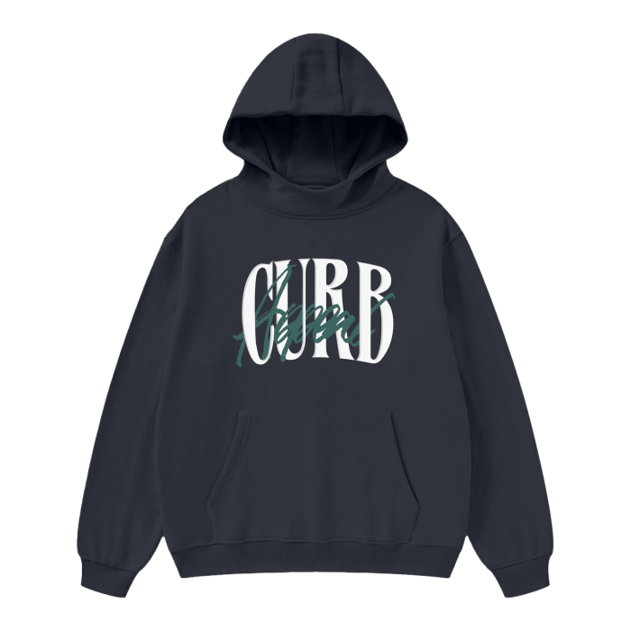 Soft high neck hoodie with "Curb Appeal" graphic, heavyweight fleece for warmth.